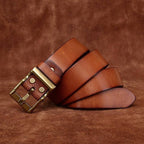 Brown men's matte leather belt — buckle detail