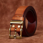 Brown men's matte leather belt — flat lay