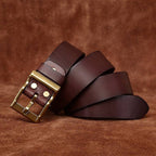 Dark brown men's matte leather belt — flat lay