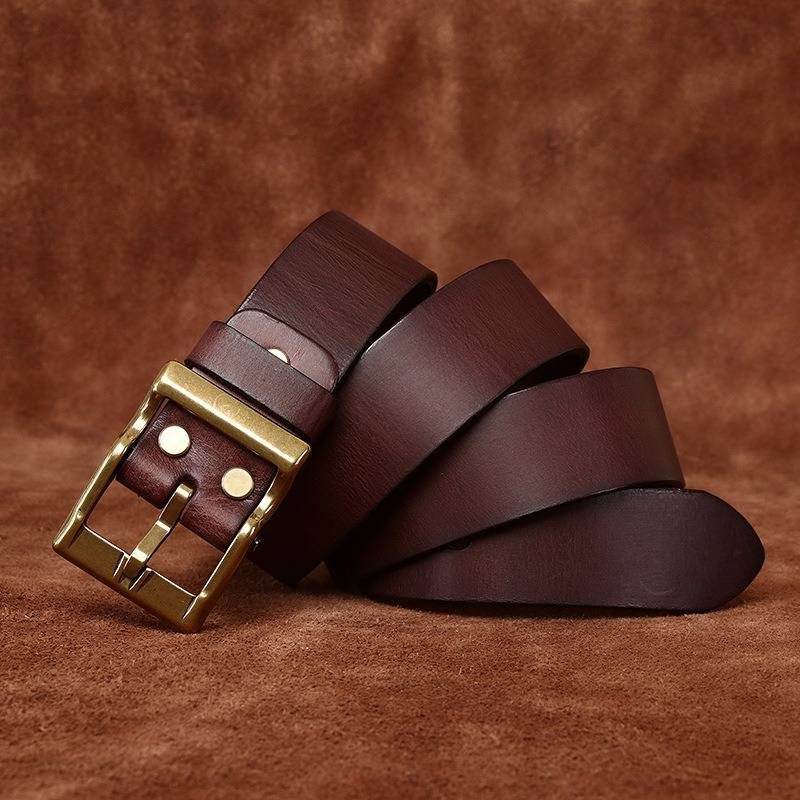 Dark brown men's matte leather belt — flat lay