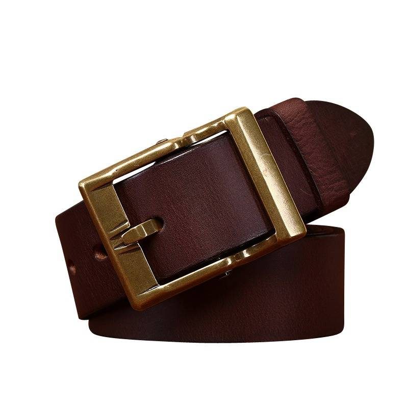 Dark brown men's matte leather belt — texture detail