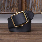 Black men's no-hole leather belt — flat lay