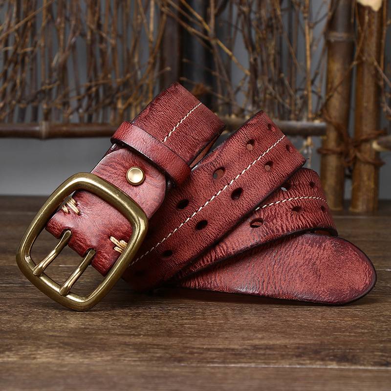 Red The Drover men's leather belt