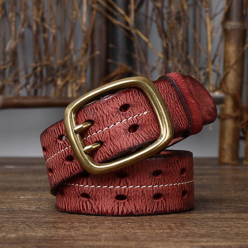 Red The Drover men's leather belt