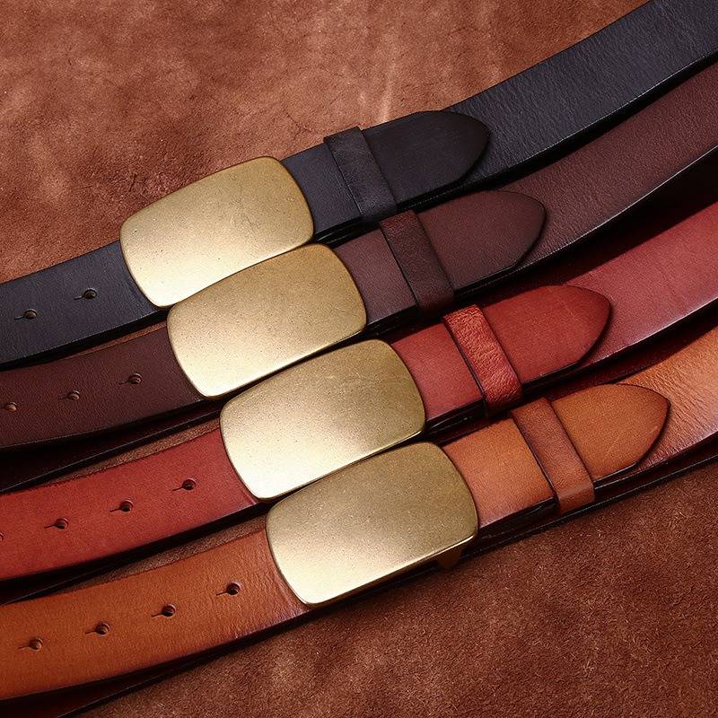 Brown men's belt, coiled view