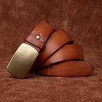 Brown men's belt, buckle mechanism