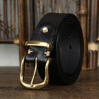 Black men's casual leather belt — buckle detail