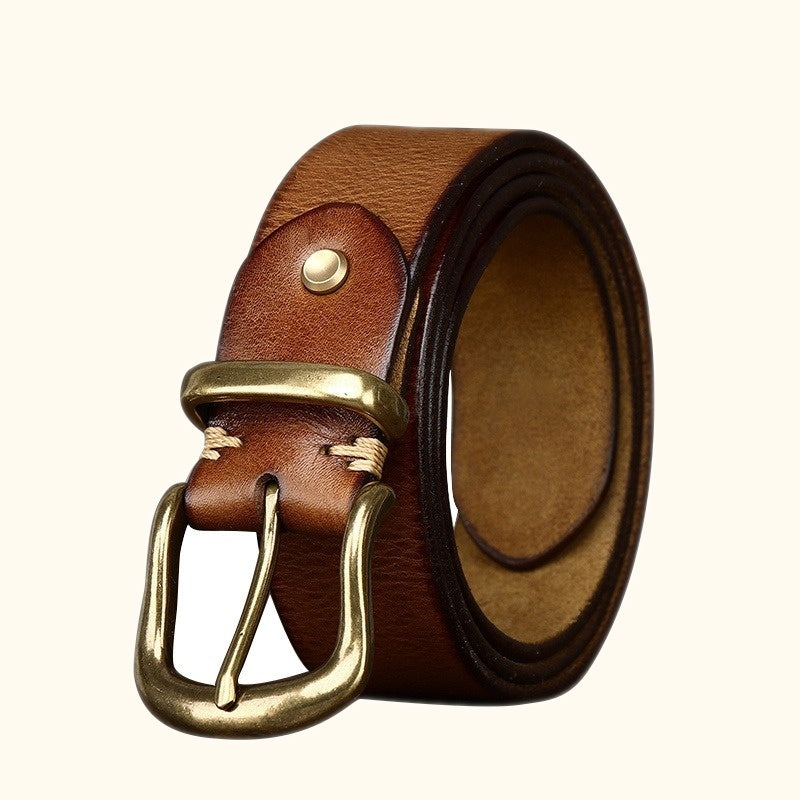Brown men's casual leather belt — studio shot