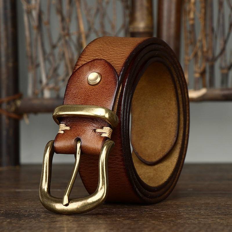 Brown men's casual leather belt — texture detail