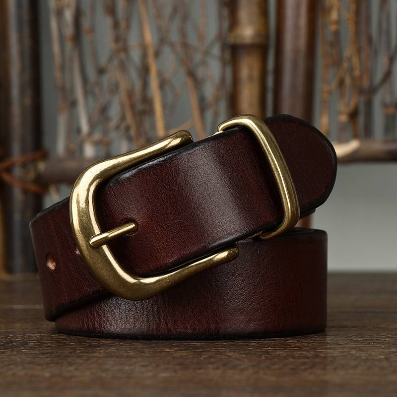 Dark brown men's casual leather belt — studio shot