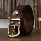 Dark brown men's casual leather belt — buckle detail