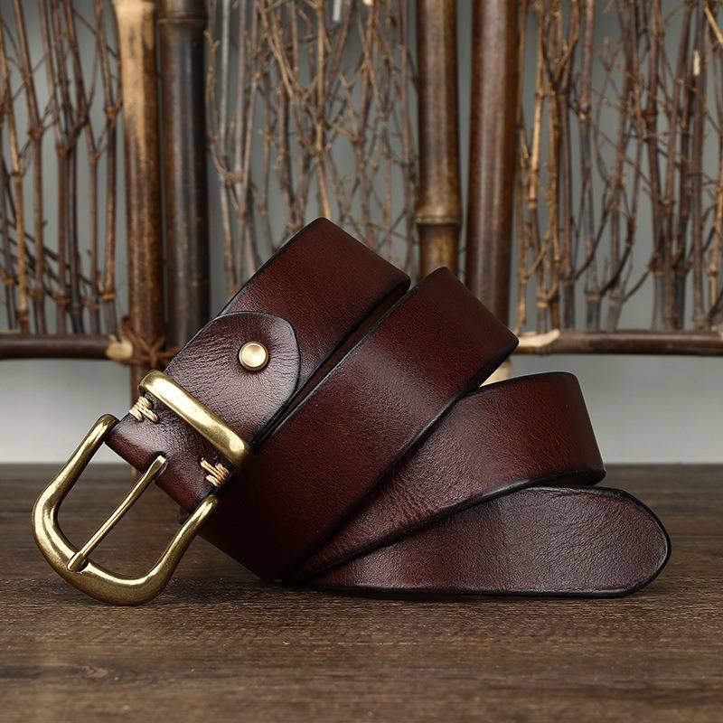 Dark brown men's casual leather belt — flat lay