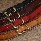 Red men's casual leather belt — flat lay