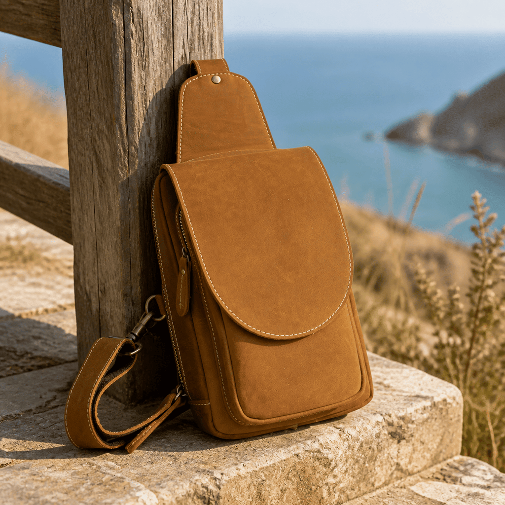 Harbor mini sling bag, Brown leather