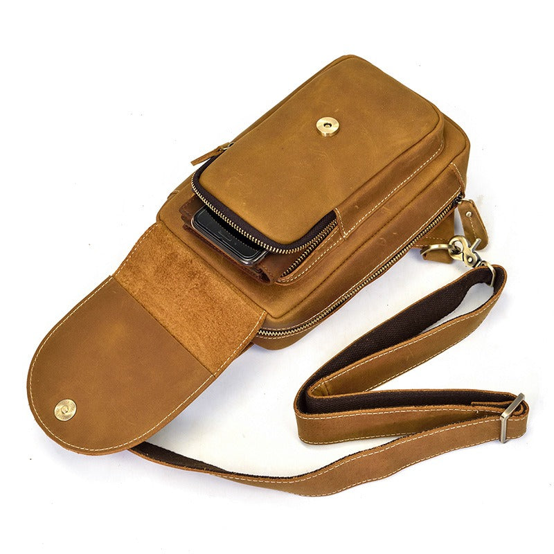 Harbor mini sling bag, Brown leather
