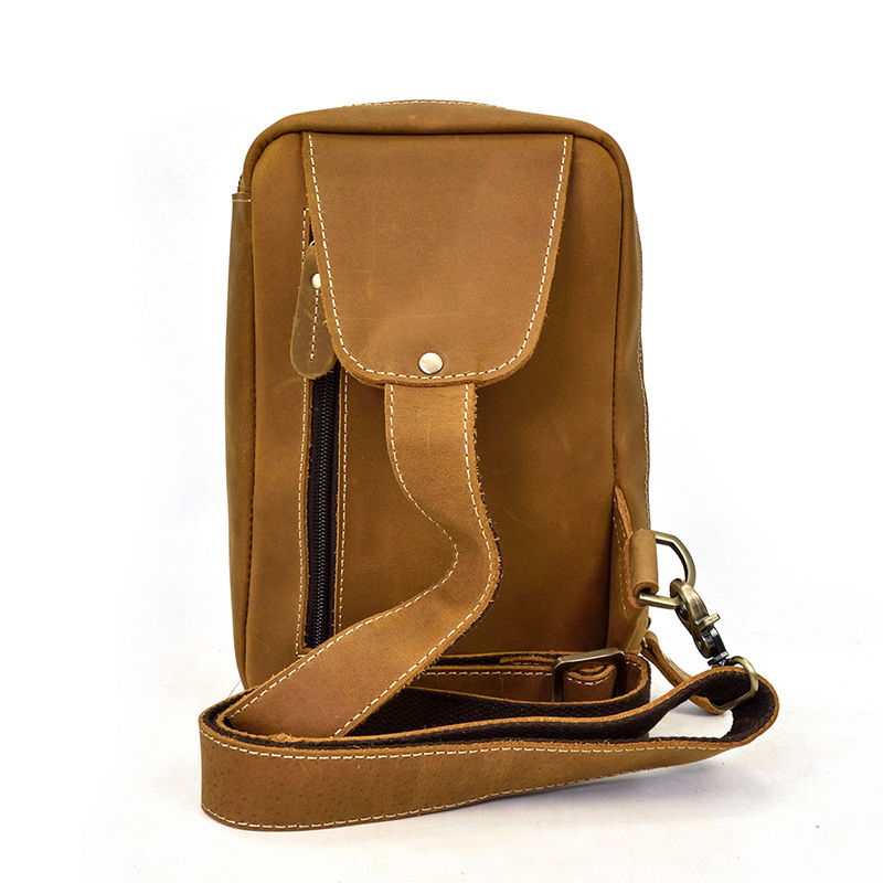 Harbor mini sling bag, Brown leather