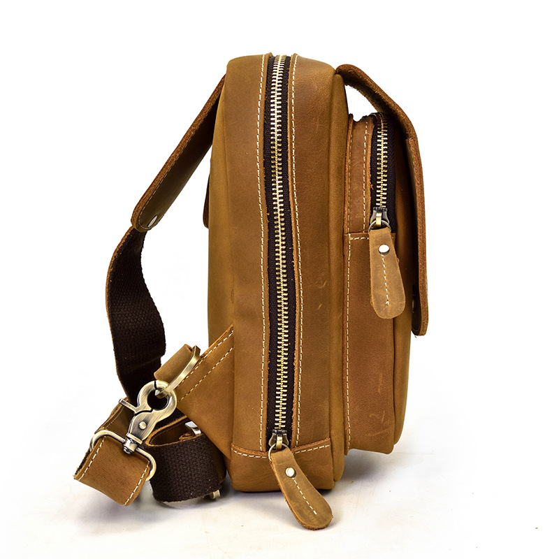 Harbor mini sling bag, Brown leather