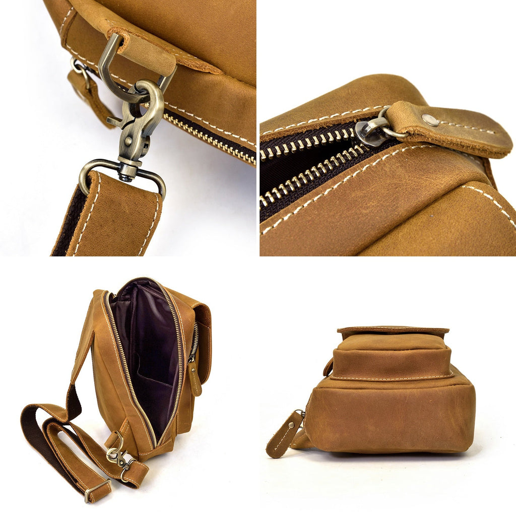 Harbor mini sling bag, Brown leather