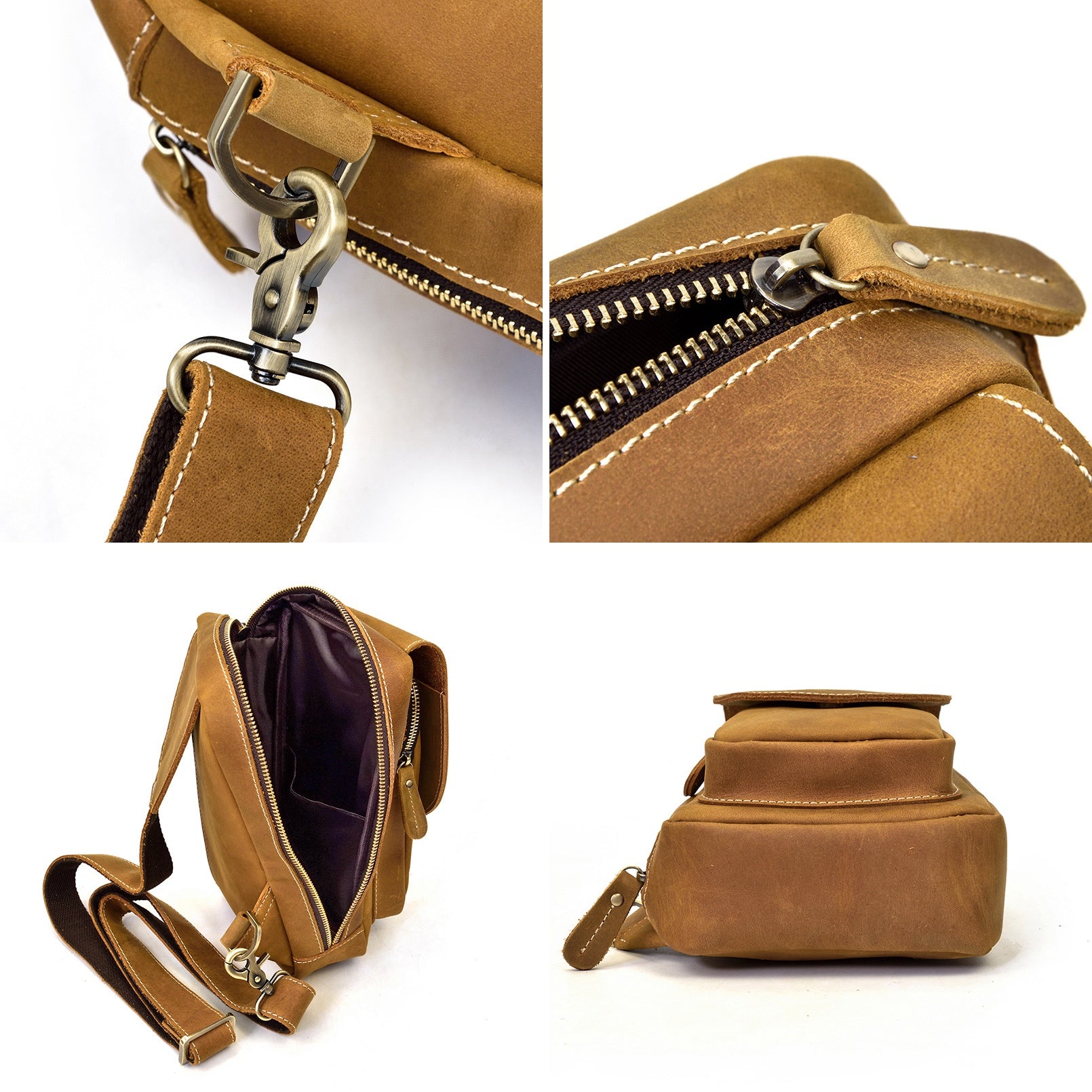 Harbor mini sling bag, Brown leather