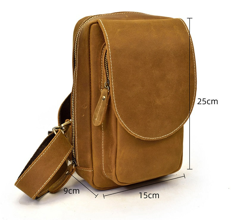 Harbor mini sling bag, Brown leather