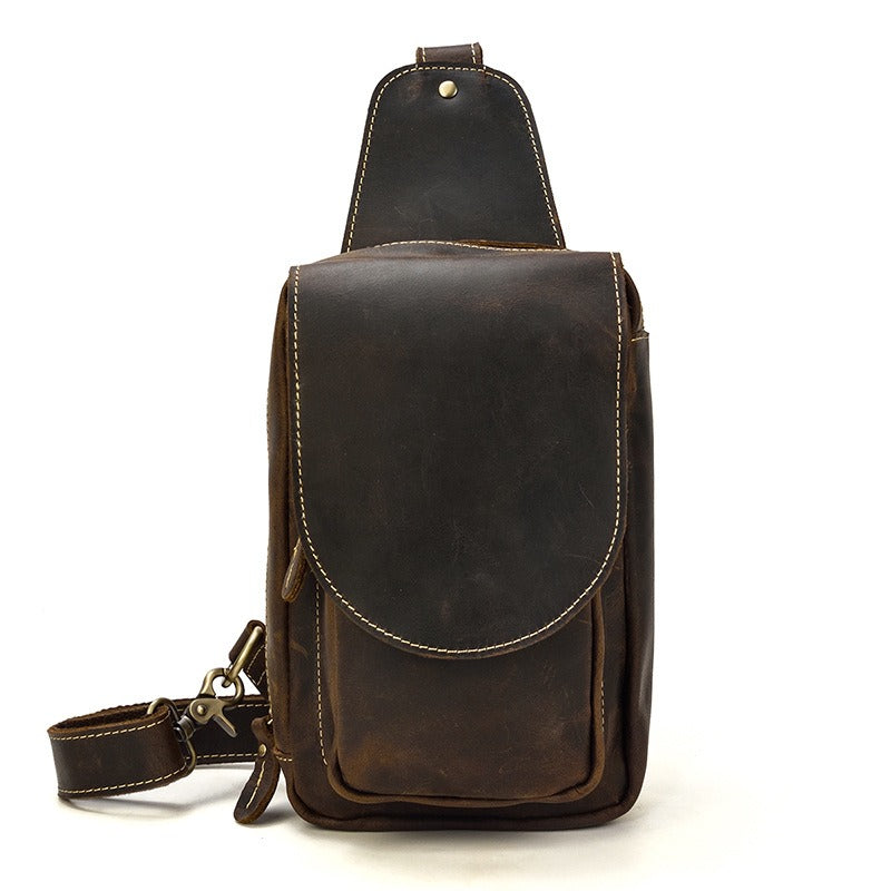 Harbor mini sling bag, Brown Black leather