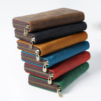 Full-grain leather pen organizer with solid brass zipper