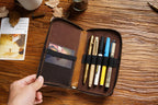 Leather pen organizer case, hand-stitched edges