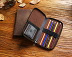 Full-grain leather pencil case with 5 pen loops