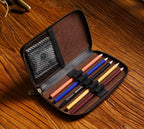 Brown leather pencil case with card slot