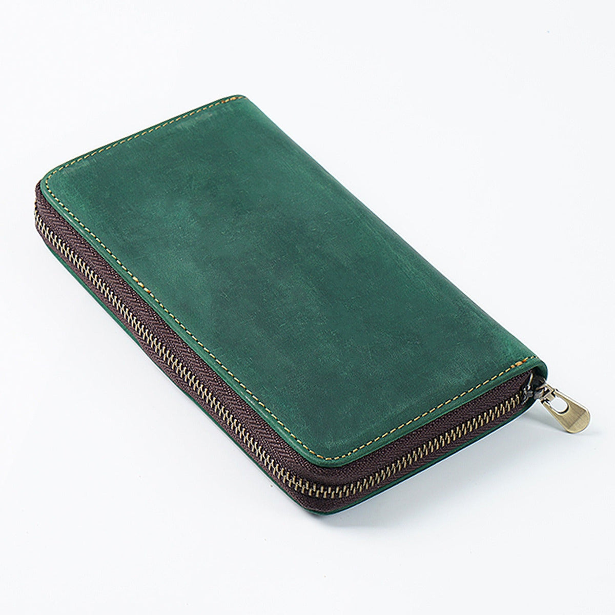 Green leather pen organizer case with elastic loops