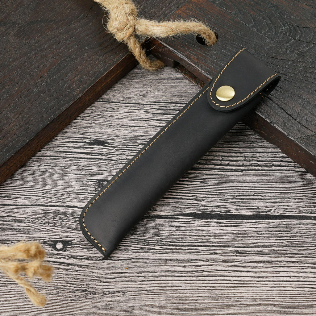 Black distressed leather single pen case