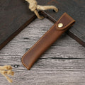 Brown leather pen case, hand-stitched edges