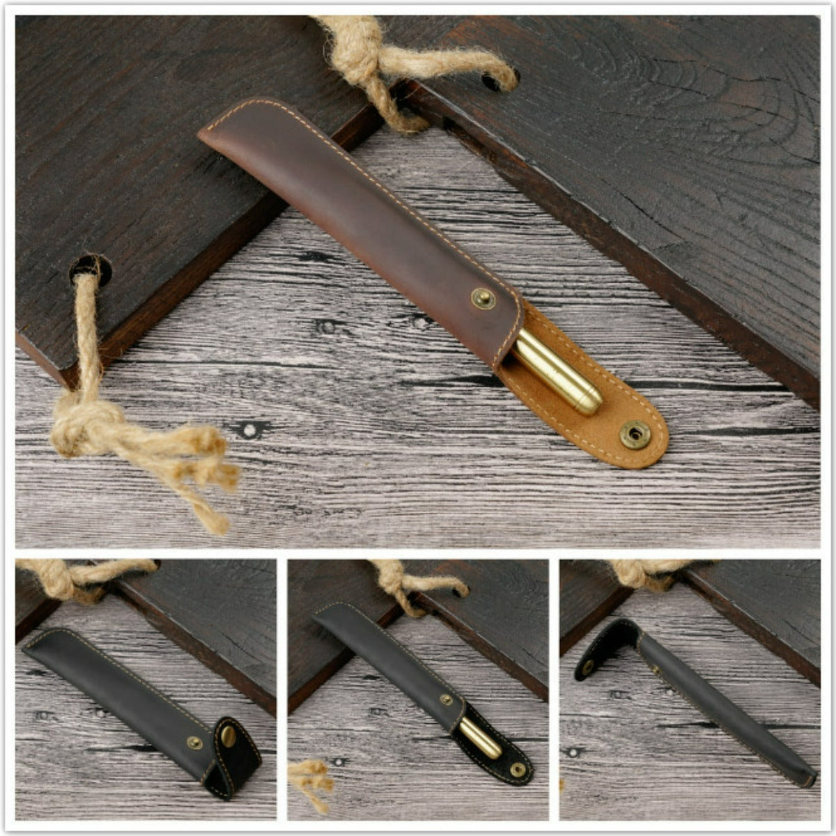 Distressed leather pen case, slim single-pen fit