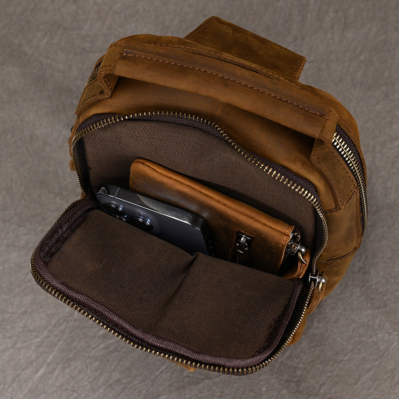 Envoy leather sling pouch, Brown leather
