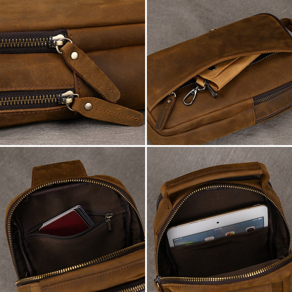Envoy leather sling pouch, Brown leather