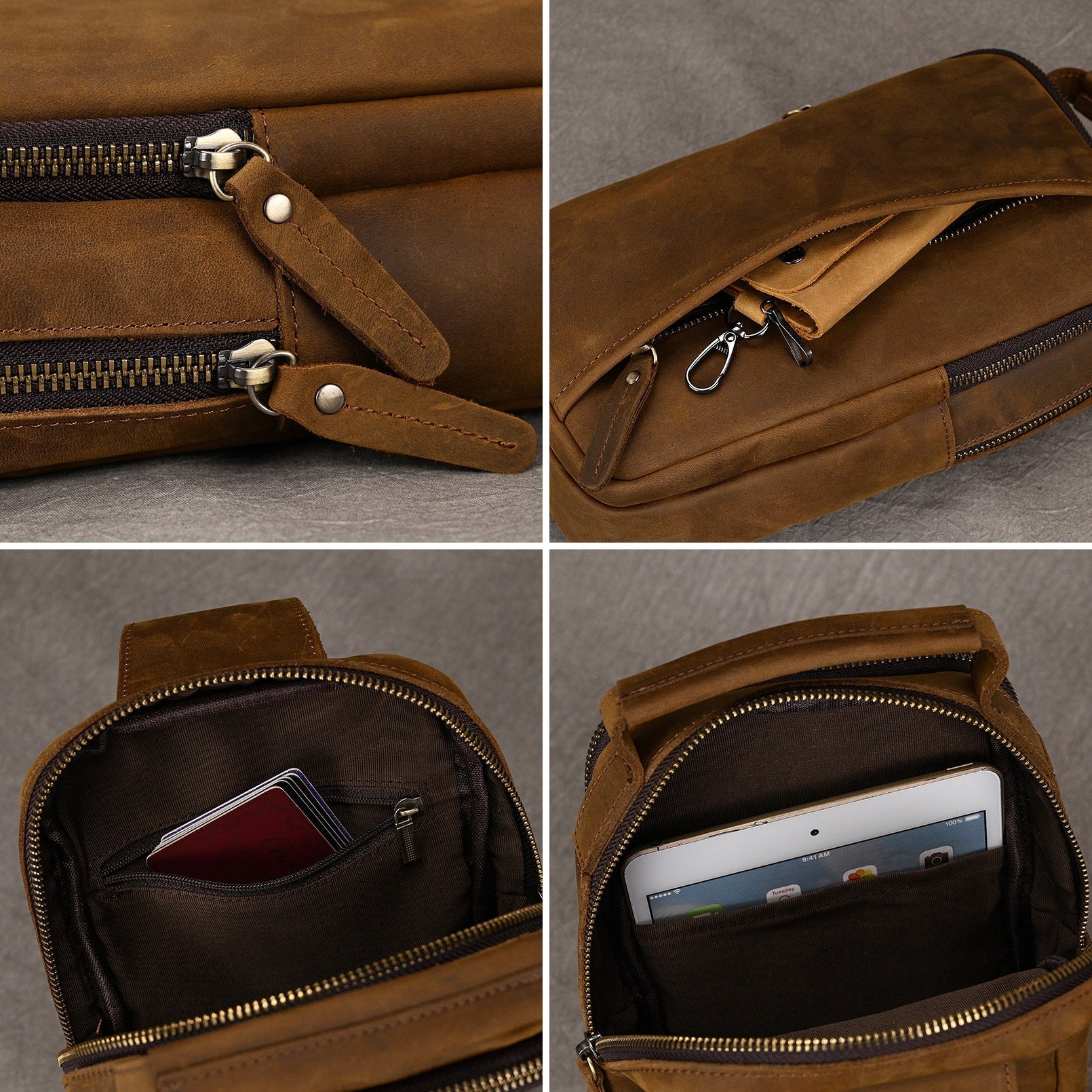 Envoy leather sling pouch, Brown leather