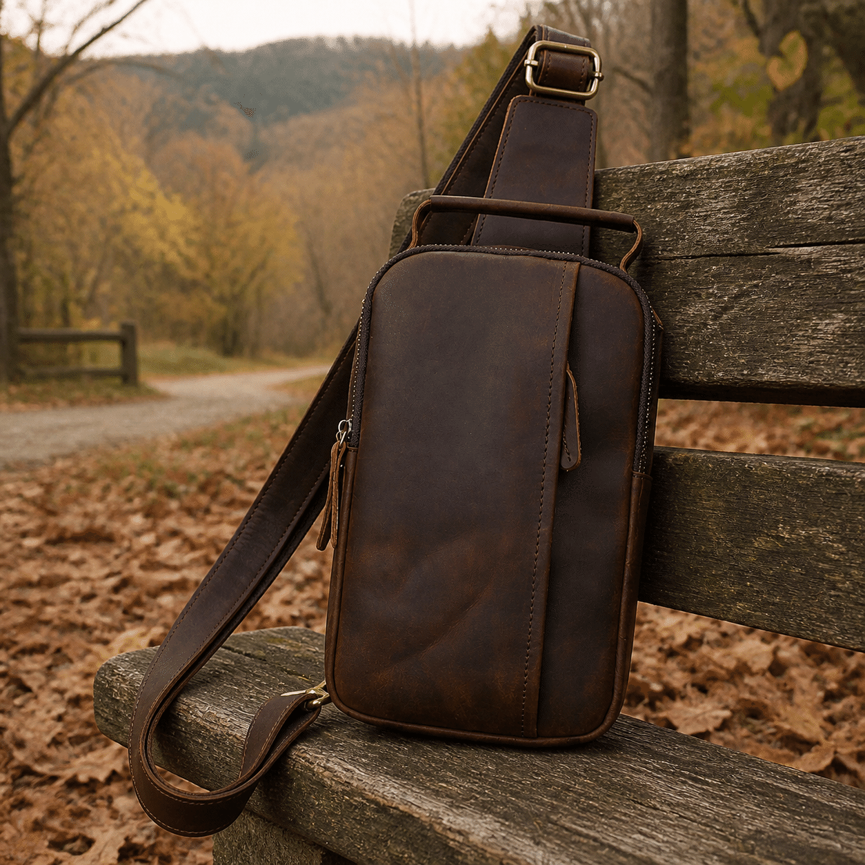 Envoy leather sling pouch, Dark Brown leather