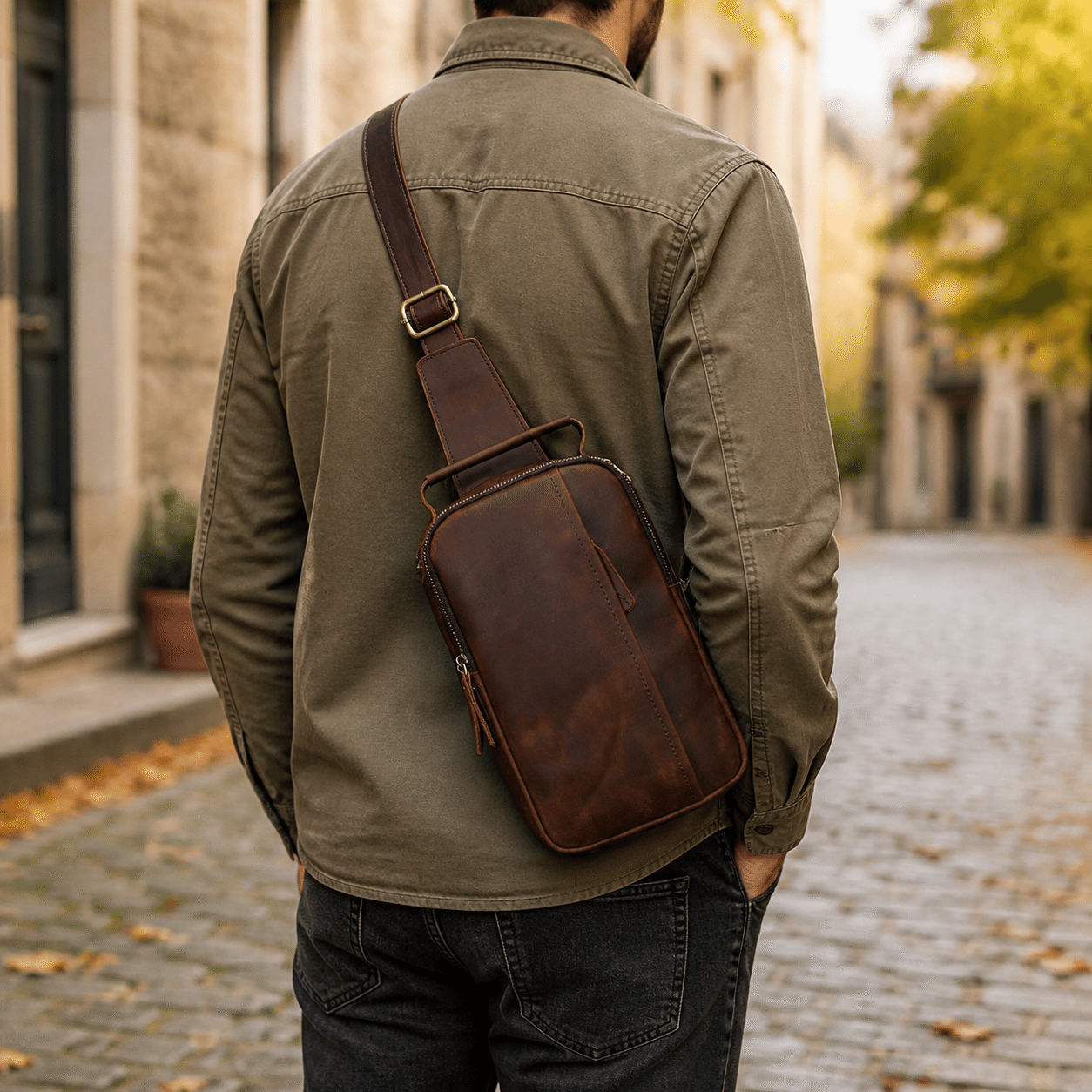 Envoy leather sling pouch, Vintage Brown leather