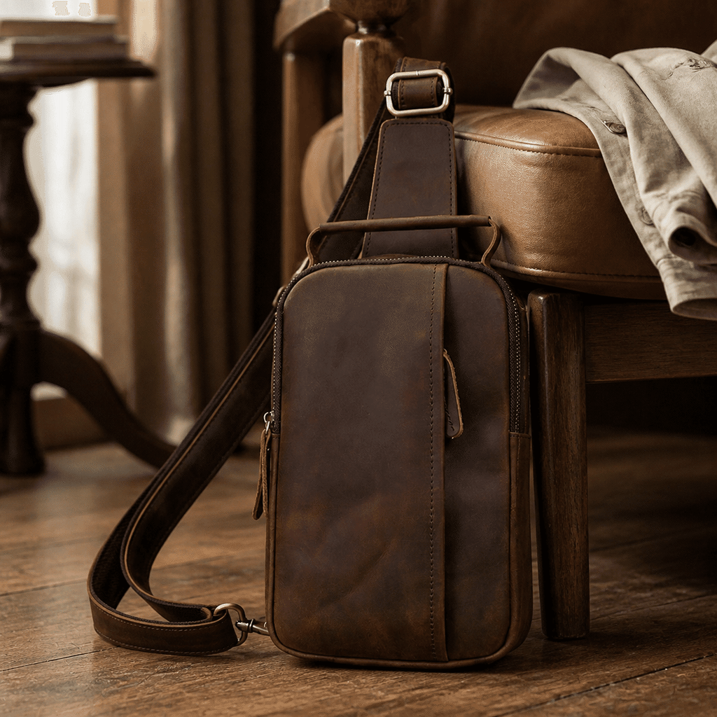 Envoy leather sling pouch, Vintage Brown leather