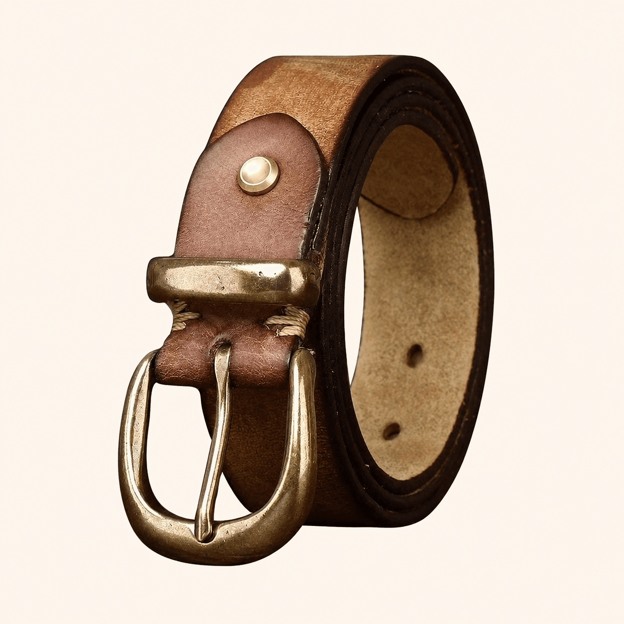 Yellow brown men's leather belt buckle detail