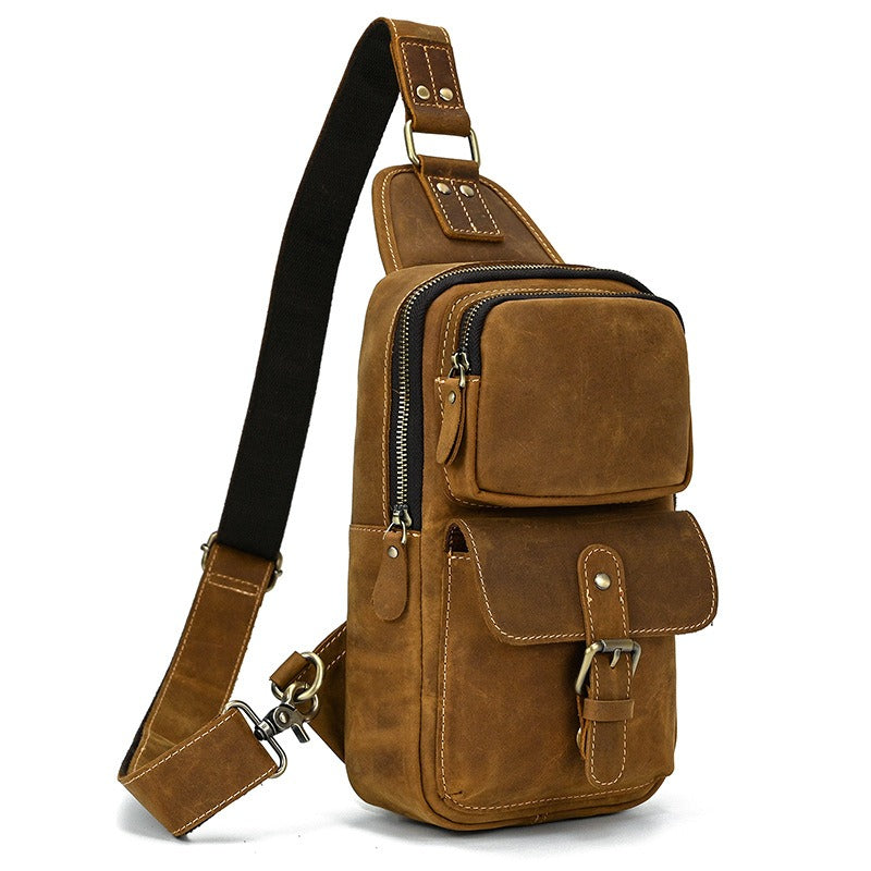 Drover utility sling bag, Brown leather