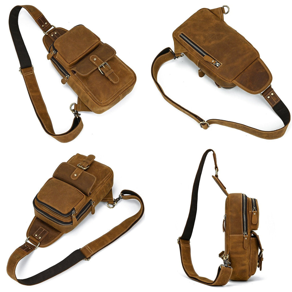 Drover utility sling bag, Brown leather