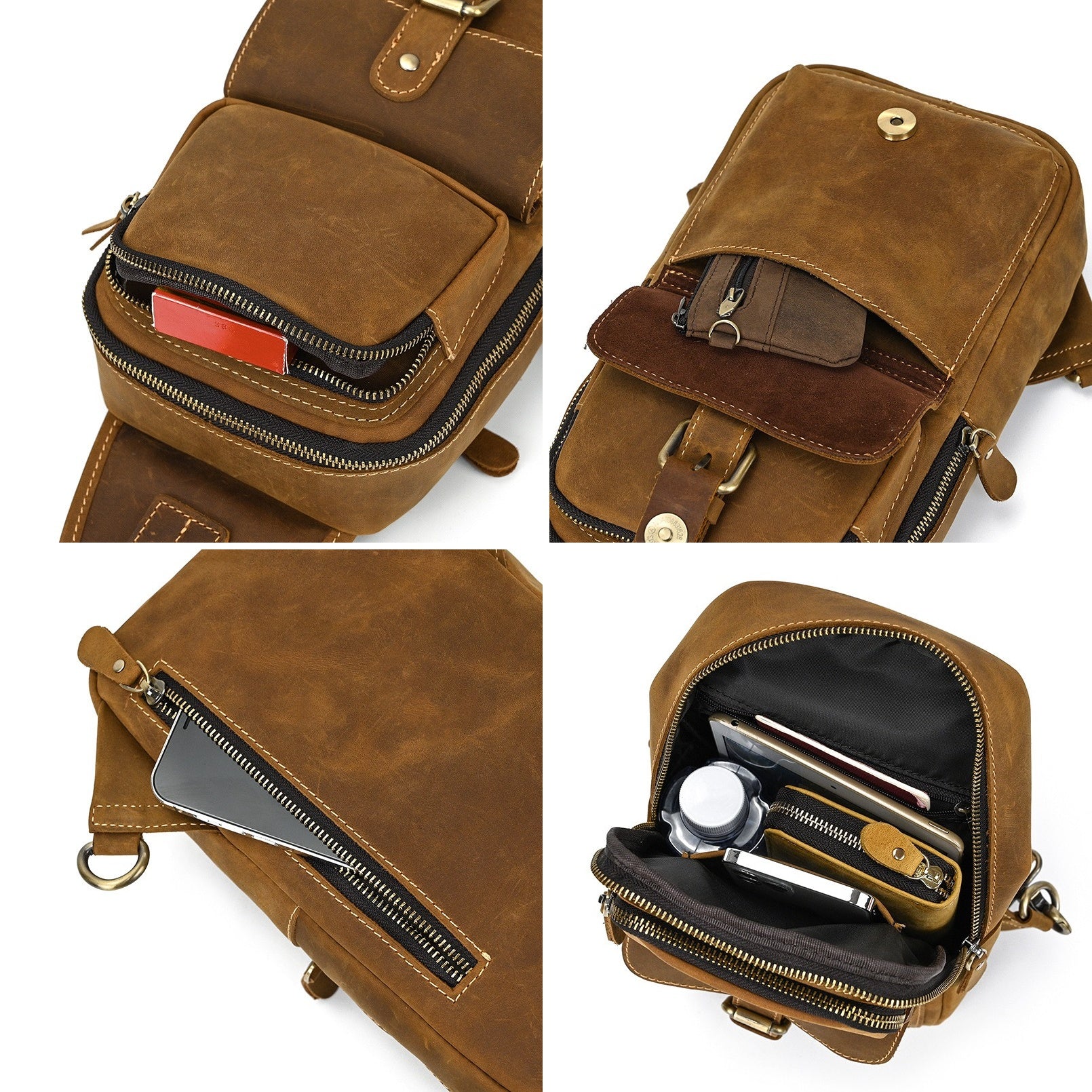 Drover utility sling bag, Brown leather