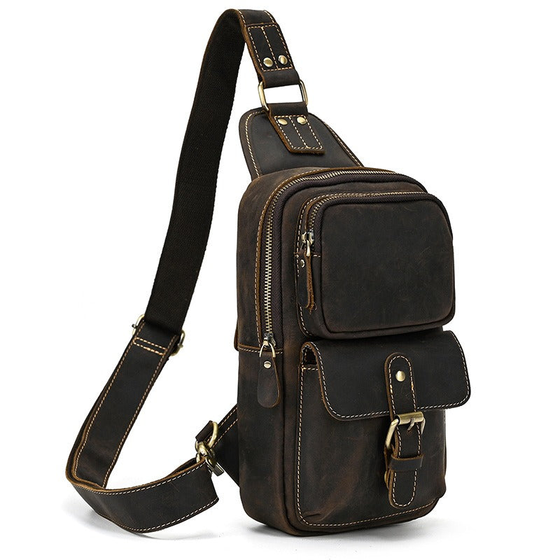 Drover utility sling bag, Dark Brown leather