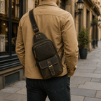 Drover utility sling bag, Dark Brown leather