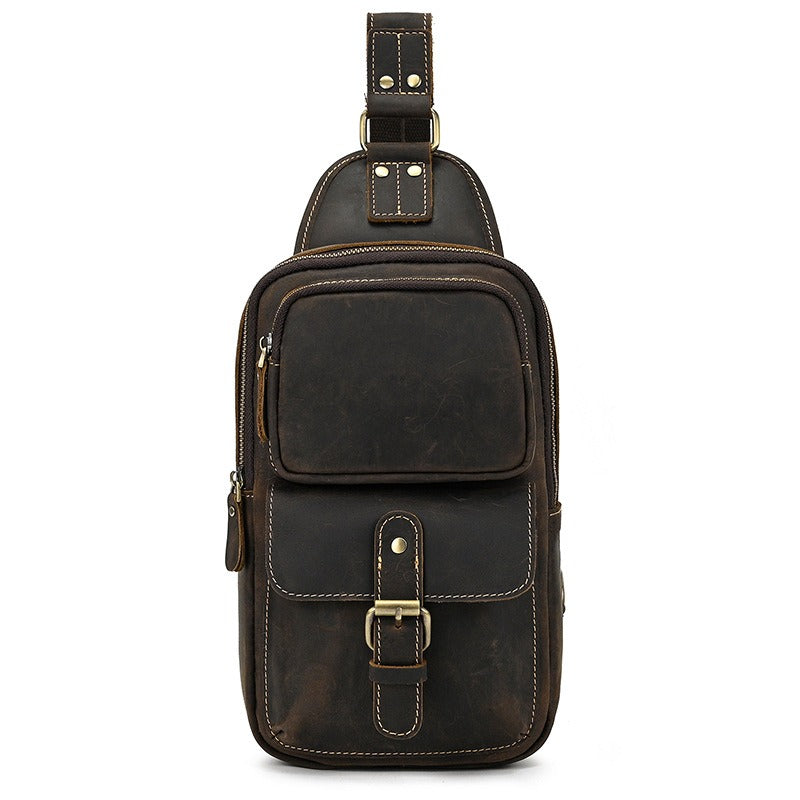 Drover utility sling bag, Dark Brown leather
