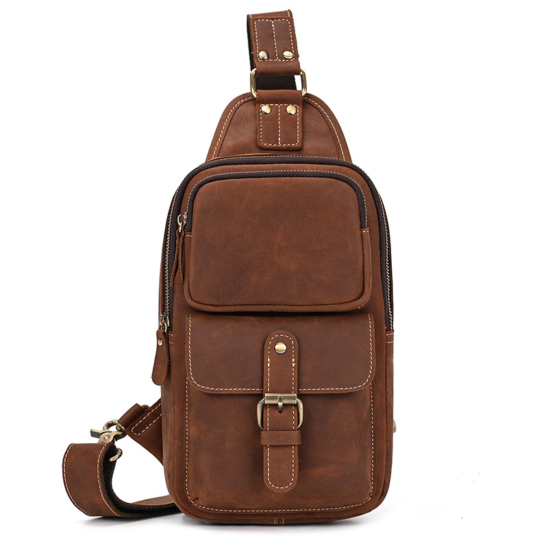 Drover utility sling bag, Red Brown leather