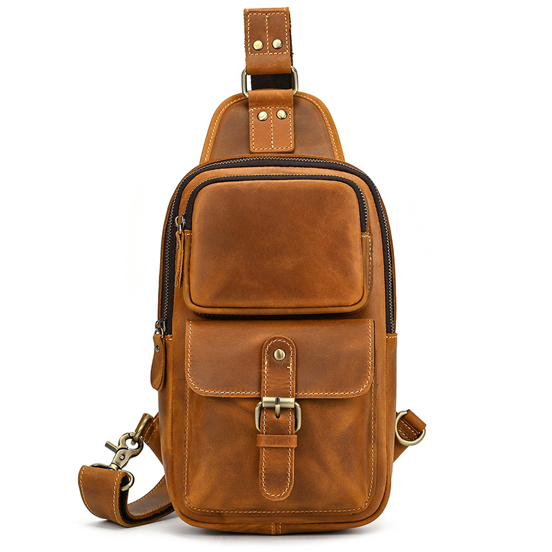 Drover utility sling bag, Tan leather