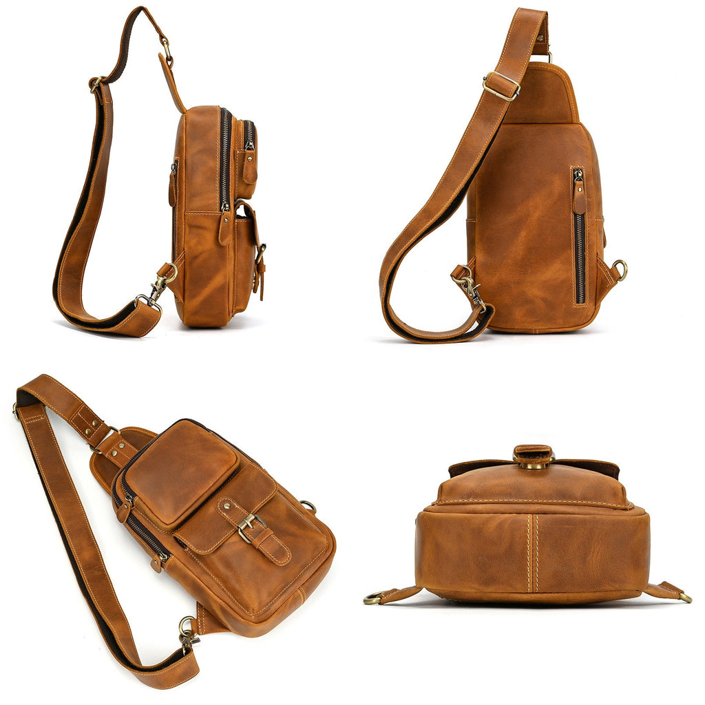 Drover utility sling bag, Tan leather