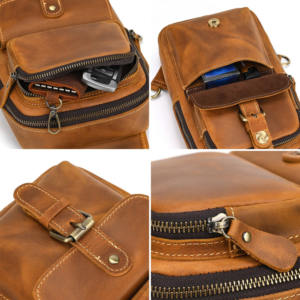 Drover utility sling bag, Tan leather